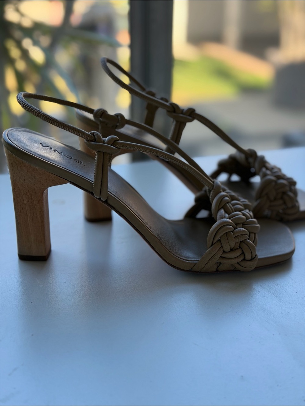 Vince Tan Braided Leather Slingback Heels - Picture 2 of 5